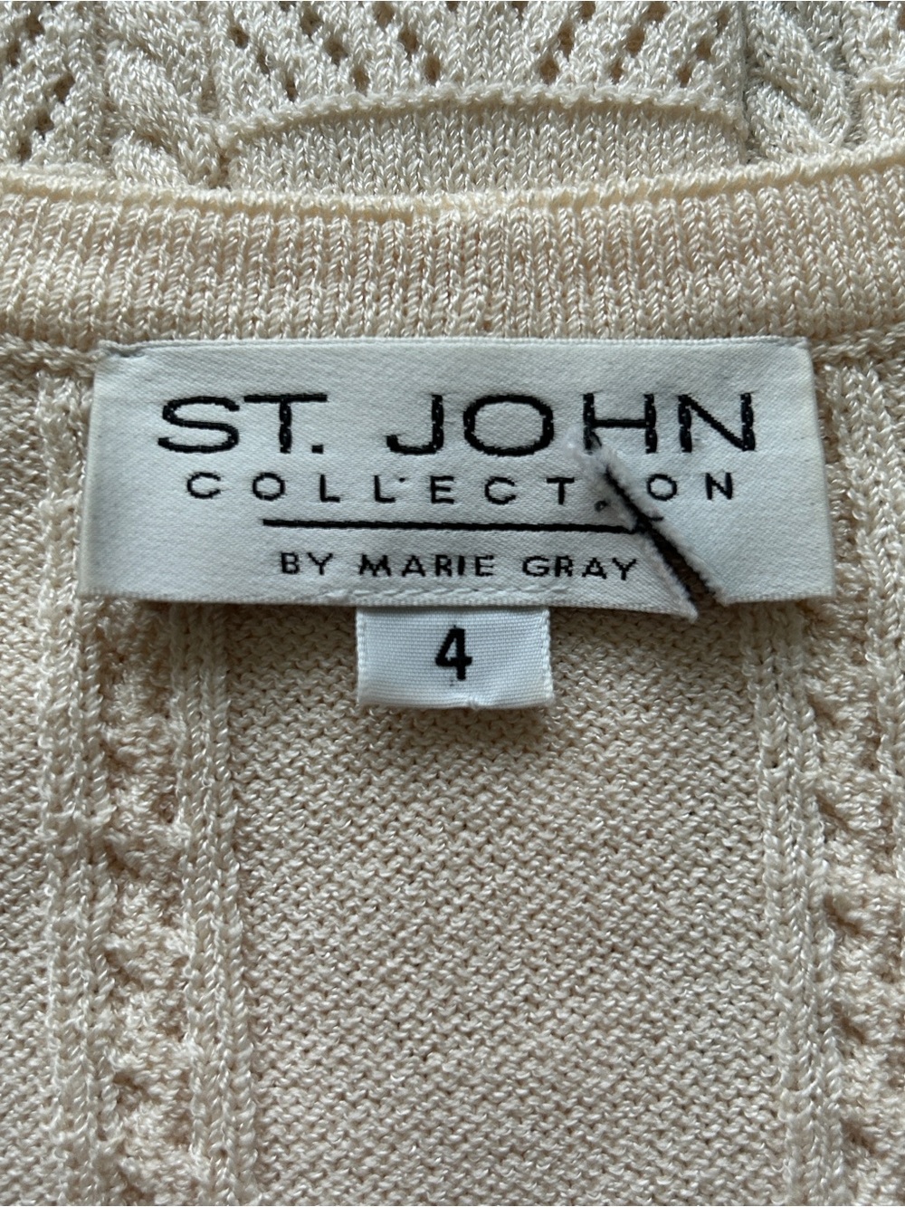 St. John Collection Marie Gray Cream Knit Tie Front Cardigan Size 4 - Picture 6 of 7